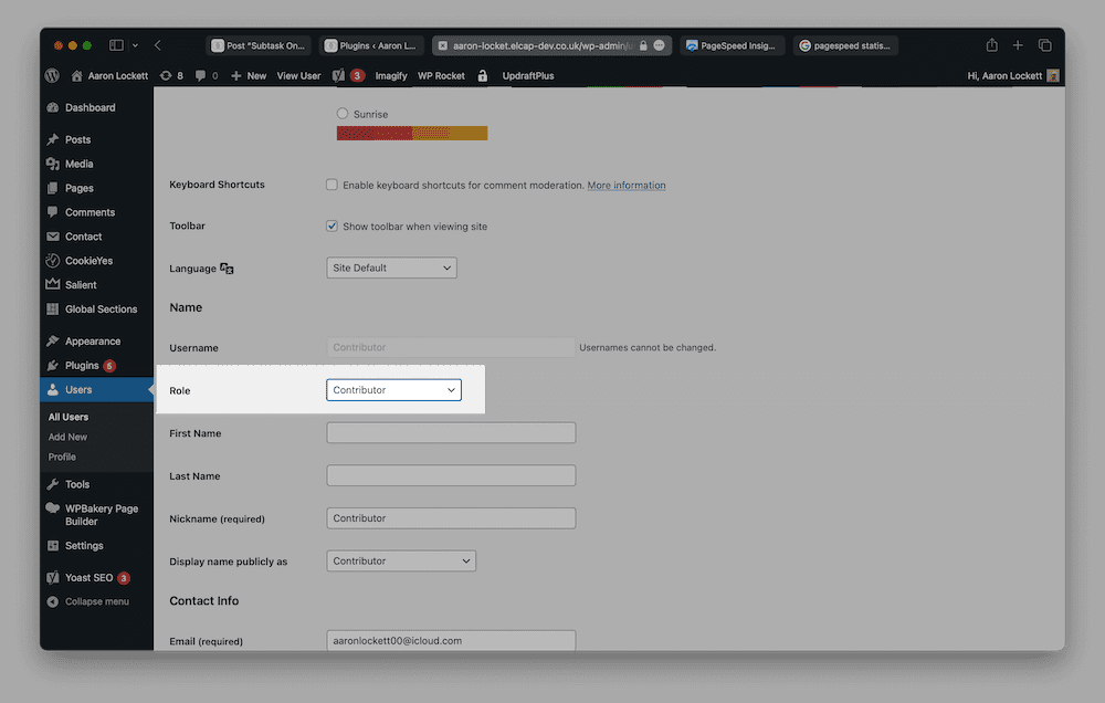 User role options with the WordPress CMS