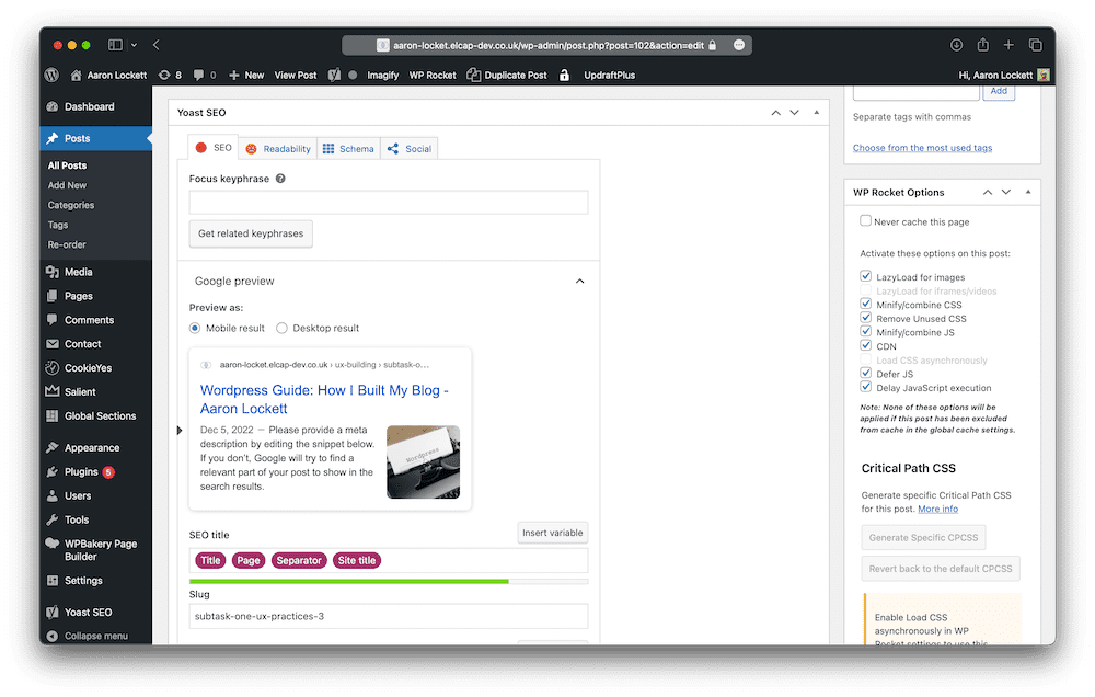 A WordPress CMS screen showing the Yoast settings on the page editor screen